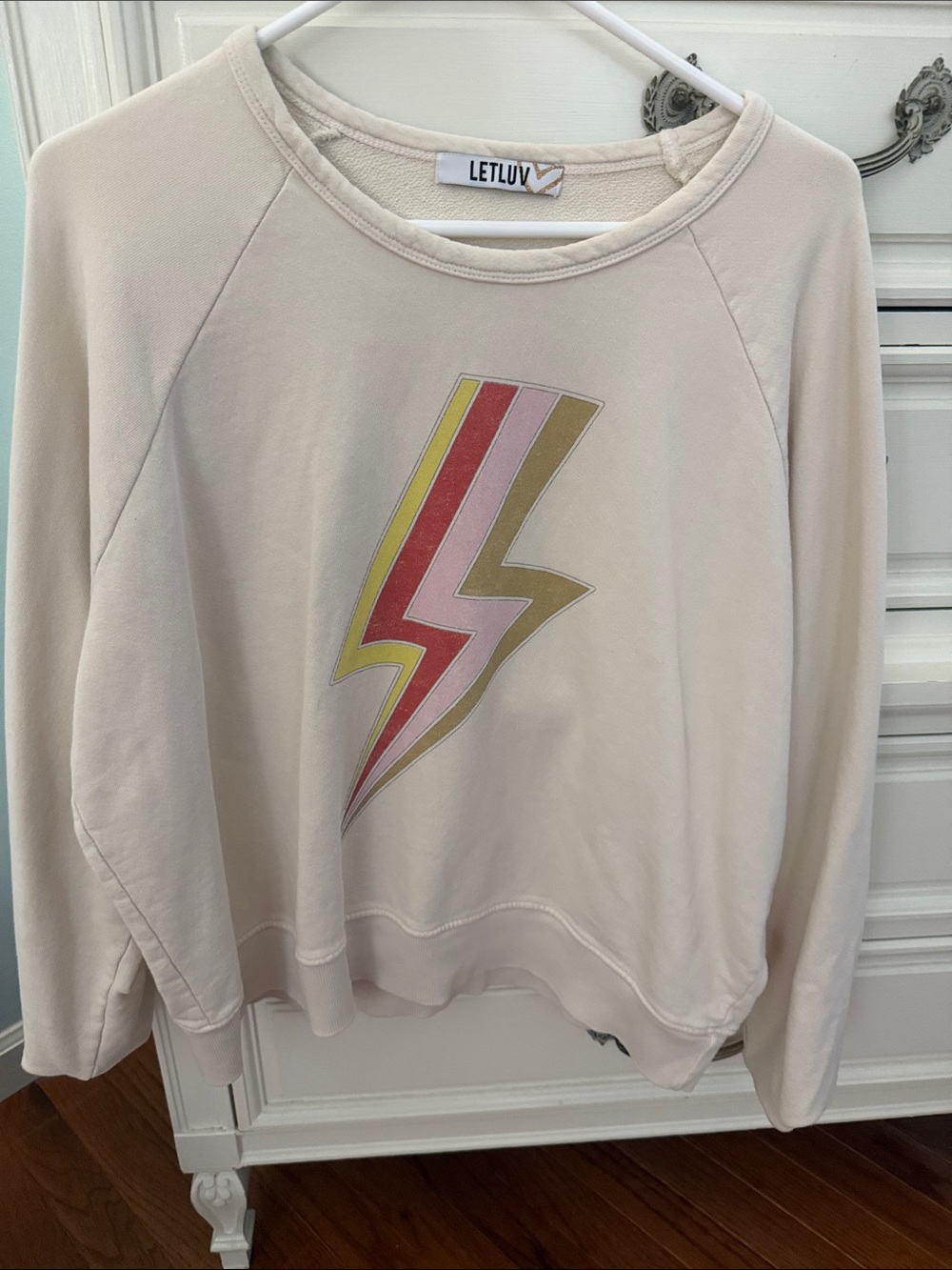 LETLUV Cream Sweatshirt with Multicolor Lightning Bolt